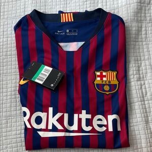 Lionel Messi Nike FCB Red and Blue Striped Jersey